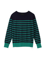 [L]サイドジップボーダーニット/グリーン系(322)