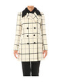 [L]リブニットカラーつきチェック柄コート/ホワイト(402)