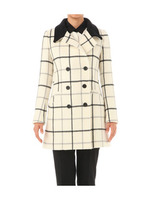 [L]リブニットカラーつきチェック柄コート/ホワイト(402)