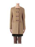 [L]裾切り替えノーカラーダブルコート/ベージュ系(053)