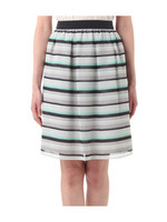 [S]幾何学柄ボーダープリントスカート/グリーン系(121)