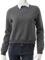 【CEDNIE】付け襟×スウェットトップスセット/キャメル