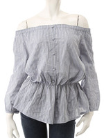 【ECURY】刺繍オフショルシャーリングチュニック/サックス