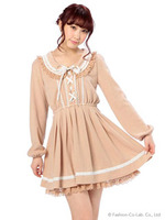 【LIZLISA】四角衿シャギーワンピース/ベージュ