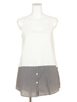 【Shelly island】シャツ見せ風タンクトップ/ブラック