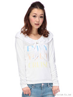 【Tralala】衿リボンロゴプリントカットソー/ブルー