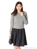 【W】リップルニットコンビワンピース/ネイビー