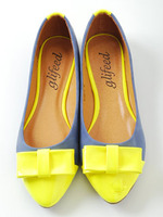 【glifeed】リボン配色エナメルトゥフラットシューズ/ブルー