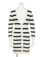 ウエストリブボーダーニットカーデ/ライトグレー