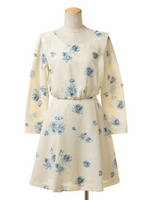 ウォーターカラーローズワンピ/オフホワイト