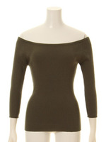 オフショルリブトップス/WHTxRED