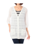 カーディガン+ボーダータンクトップ/ホワイト(051)