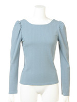 カットリブ後ろV開きトップス/ネイビー