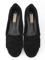 カラースエードフリンジモカシンシューズ/ブラック