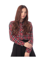 ガーリーチェック長袖シャツ/ブラック(219)