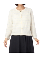 コットンボーダー編地替えニットカーディガン/ライトグレー(311)