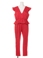 サテンフリルオールインワン/RED