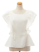 シースルーチェックフレアーチュニック/ホワイト