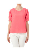 シアーチェックタックスリーブブラウス/ピンク系(073)