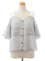 ストライプオフショルトップス/ピンク