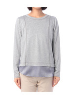 ストライプシャツレイヤード風カットソー/ネイビー(093)