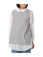 ストライプ切り替えシャツワンピース/ブルー系(397)