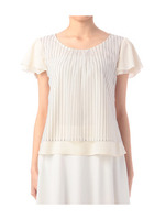 ストライプ切り替え袖ティアードブラウス/ライトブルー(191)