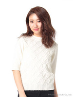 ダイヤケーブル5分袖ニット/ピンク