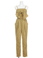 ダイヤ柄前結びコンビネゾン/BLK