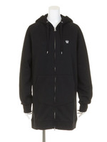 ダブルフードジップスウェットパーカーワンピース/L/BLU