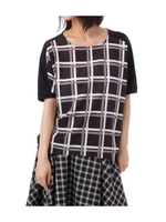 チェック柄ドルマンスリーブカットソー/グリーン系(223)