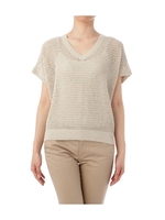 テープヤーン透かし編みニットプルオーバー/ベージュ系(051)