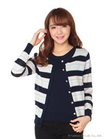 トップス付きメッシュボーダーカーディガン/ネイビー