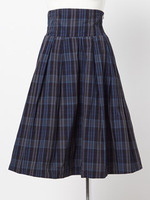 ハイウエストチェックフレアスカート/ブルー