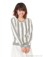パール付ストライプニットプルオーバー/Light Gray Mixture
