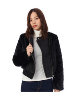 フェイクファー切り替えチェック柄ブルゾン/グレー(012)