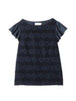 フラワーレース切り替えブラウス/ネイビー(093)