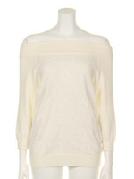 フラワー刺繍オフショルニット/ライトブルー