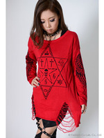 ヘキサグラムダメージニット/レッド