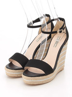 ボーダージュートウェッジサンダル/BLACK