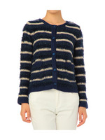 ミックスシャギーボーダーカーディガン/ネイビー系(393)