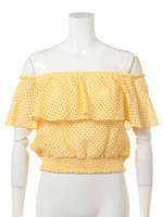 メッシュフリルオフショルTOPS/イエロー