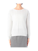 ラメ混ストライプ編み地ニット/ライトベージュ(051)