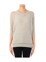 ラメ入り綿麻混ドルマンプルオーバーニット/パープル系(081)