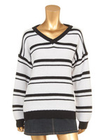ランダムボーダーVネックニットTOPS/LGRY/WHT