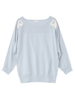 リボンつき透かし編みデザインニット/ネイビー(093)