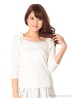 リボンショルダービジュートップス/オフホワイト