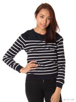 レース切替ボーダーニット/ネイビー