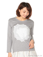 ローズアップリケカットソー/ホワイト