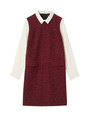 異素材MIX衿付きワンピース/ワインレッド(463)